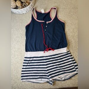 Navy and White Striped Romper